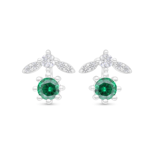 [EAR01EMR00WCZC404] Sterling Silver 925 Earring Rhodium Plated Embedded With Emerald Zircon And White Zircon