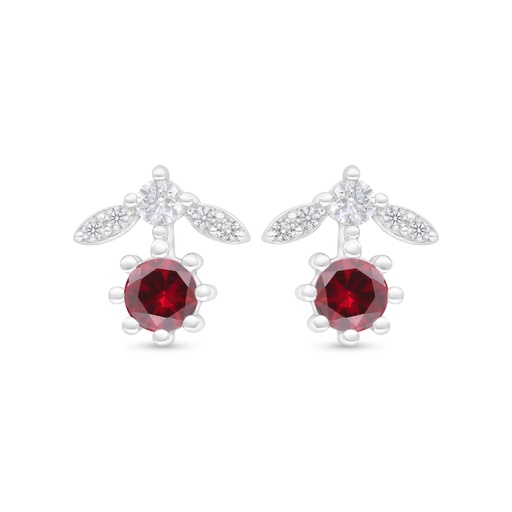 [EAR01RUB00WCZC404] Sterling Silver 925 Earring Rhodium Plated Embedded With Ruby Corundum And White Zircon