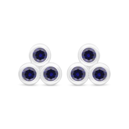 [EAR01SAP00000C405] Sterling Silver 925 Earring Rhodium Plated Embedded With Sapphire Corundum 