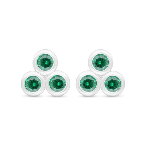 [EAR01EMR00000C405] Sterling Silver 925 Earring Rhodium Plated Embedded With Emerald Zircon