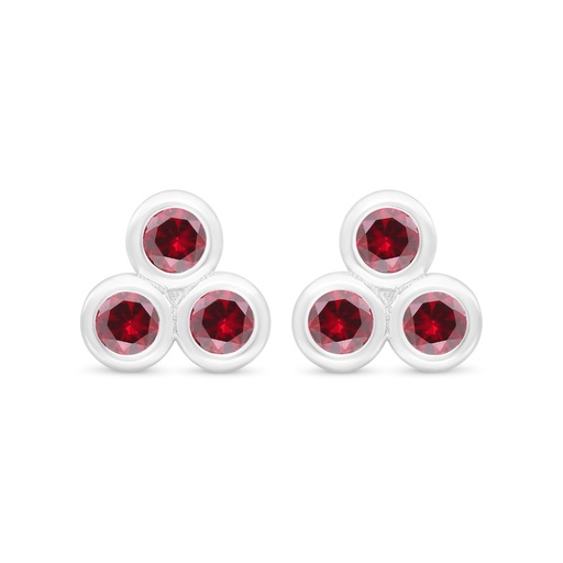 [EAR01RUB00000C405] Sterling Silver 925 Earring Rhodium Plated Embedded With Ruby Corundum