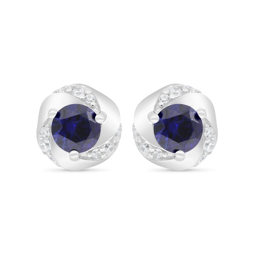 [EAR01SAP00WCZC407] Sterling Silver 925 Earring Rhodium Plated Embedded With Sapphire Corundum And White Zircon
