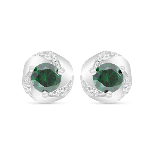 [EAR01EMR00WCZC407] Sterling Silver 925 Earring Rhodium Plated Embedded With Emerald Zircon And White Zircon