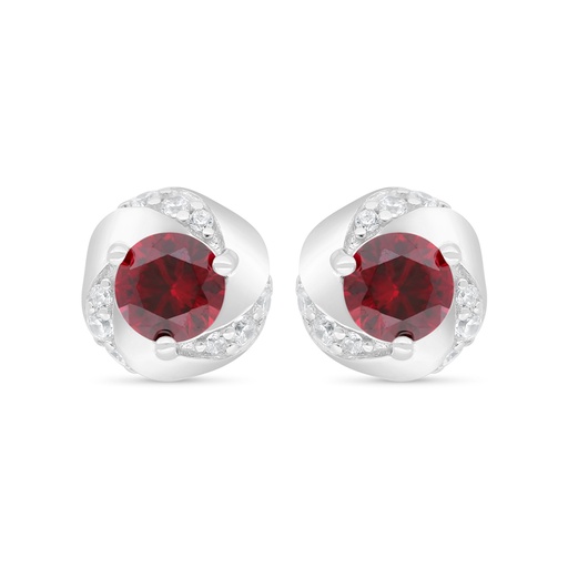 [EAR01RUB00WCZC407] Sterling Silver 925 Earring Rhodium Plated Embedded With Ruby Corundum And White Zircon