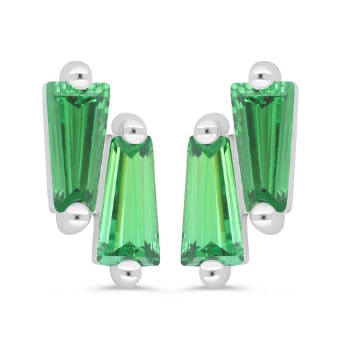 [EAR01EMR00000C408] Sterling Silver 925 Earring Rhodium Plated Embedded With Emerald Zircon