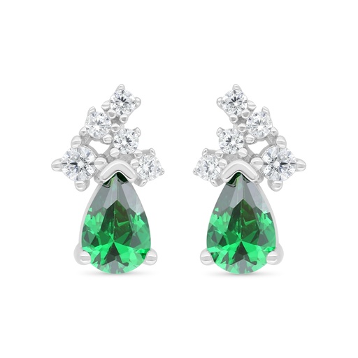 [EAR01EMR00WCZC409] Sterling Silver 925 Earring Rhodium Plated Embedded With Emerald Zircon And White Zircon