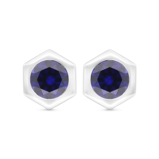 [EAR01SAP00000C410] Sterling Silver 925 Earring Rhodium Plated Embedded With Sapphire Corundum 