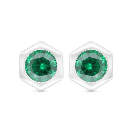 [EAR01EMR00000C410] Sterling Silver 925 Earring Rhodium Plated Embedded With Emerald Zircon