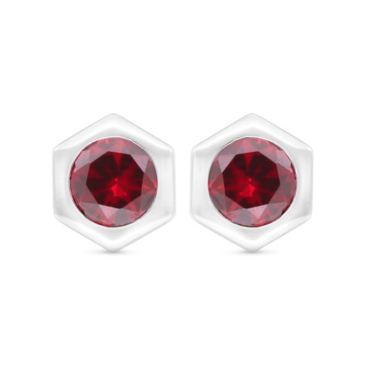 [EAR01RUB00000C410] Sterling Silver 925 Earring Rhodium Plated Embedded With Ruby Corundum