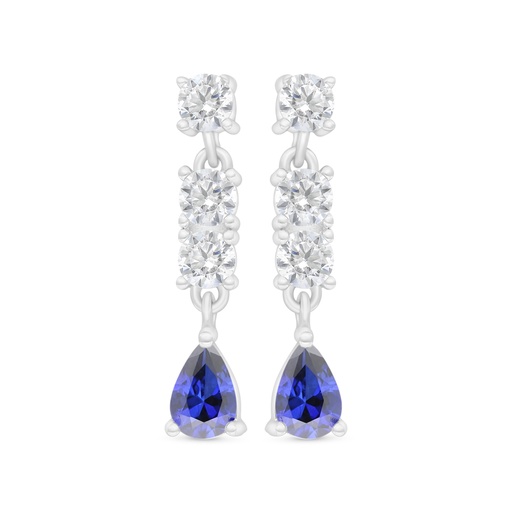 [EAR01SAP00WCZC412] Sterling Silver 925 Earring Rhodium Plated Embedded With Sapphire Corundum And White Zircon