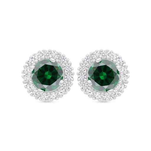 [EAR01EMR00WCZC413] Sterling Silver 925 Earring Rhodium Plated Embedded With Emerald Zircon And White Zircon