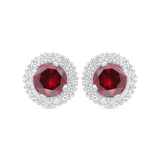 [EAR01RUB00WCZC413] Sterling Silver 925 Earring Rhodium Plated Embedded With Ruby Corundum And White Zircon