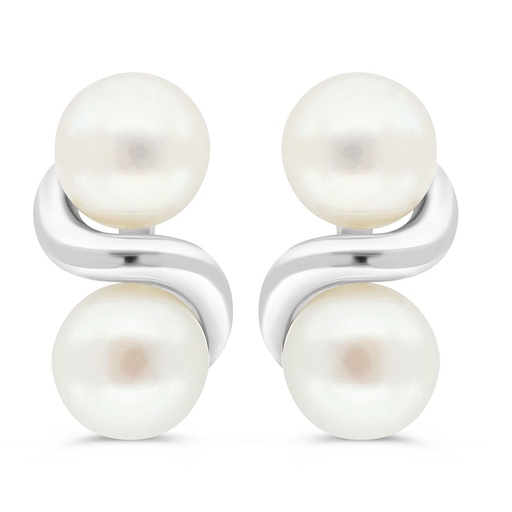 [EAR01PRL00000C429] Sterling Silver 925 Ring Rhodium Plated Embedded With White Shell Pearl 
