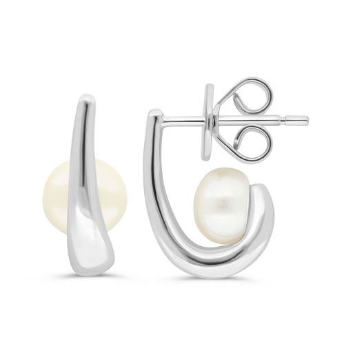 [EAR01PRL00000C430] Sterling Silver 925 Ring Rhodium Plated Embedded With White Shell Pearl 