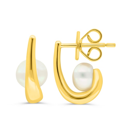 [EAR02PRL00000C430] Sterling Silver 925 Ring Golden Plated Embedded With White Shell Pearl 