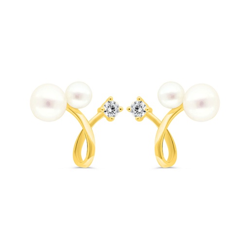 [EAR02PRL00WCZC431] Sterling Silver 925 Earring Golden Plated Embedded With White Shell Pearl And White Zircon