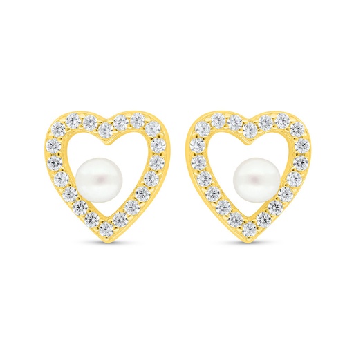 [EAR02PRL00WCZC432] Sterling Silver 925 Earring Golden Plated Embedded With White Shell Pearl And White Zircon