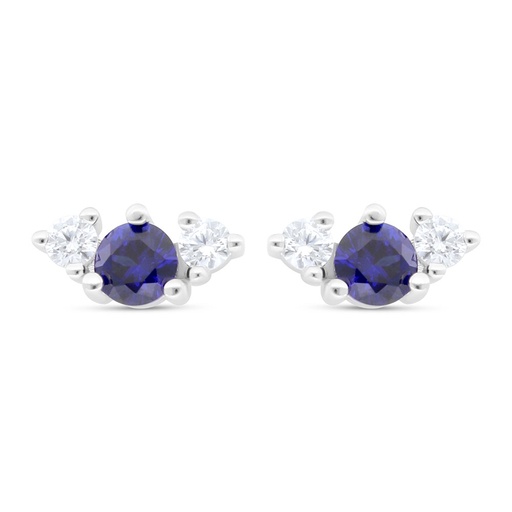 [EAR01SAP00WCZC434] Sterling Silver 925 Earring Rhodium Plated Embedded With Sapphire Corundum And White Zircon