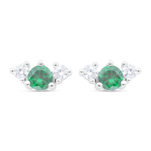 [EAR01EMR00WCZC434] Sterling Silver 925 Earring Rhodium Plated Embedded With Emerald Zircon And White Zircon