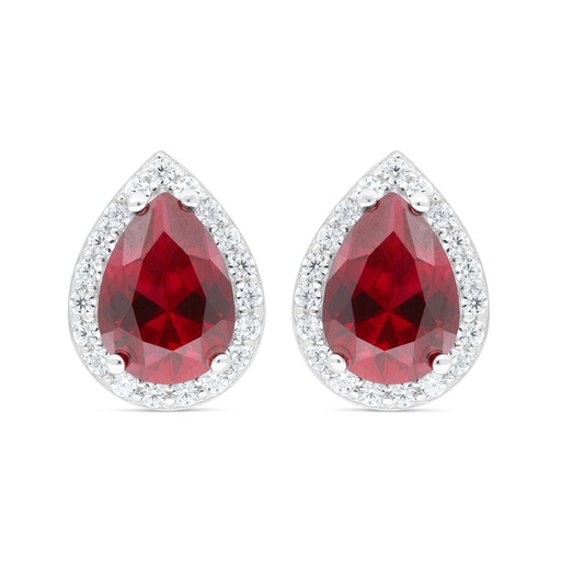 [EAR01RUB00WCZC435] Sterling Silver 925 Earring Rhodium Plated Embedded With Ruby Corundum And White Zircon