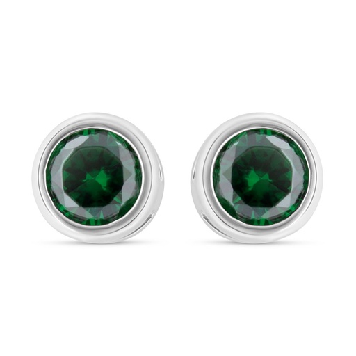 [EAR01EMR00000C438] Sterling Silver 925 Earring Rhodium Plated Embedded With Emerald Zircon