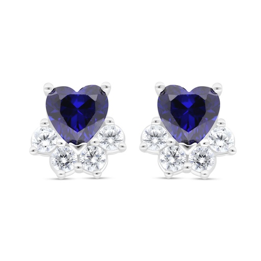 [EAR01SAP00WCZC440] Sterling Silver 925 Earring Rhodium Plated Embedded With Sapphire Corundum And White Zircon