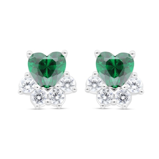 [EAR01EMR00WCZC440] Sterling Silver 925 Earring Rhodium Plated Embedded With Emerald Zircon And White Zircon