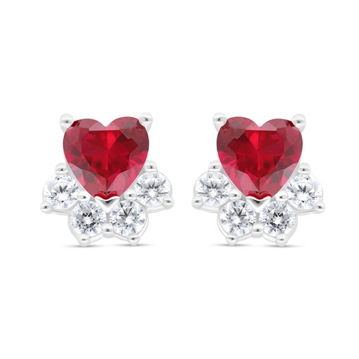 [EAR01RUB00WCZC440] Sterling Silver 925 Earring Rhodium Plated Embedded With Ruby Corundum And White Zircon