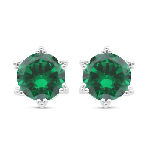 [EAR01EMR00000C441] Sterling Silver 925 Earring Rhodium Plated Embedded With Emerald Zircon