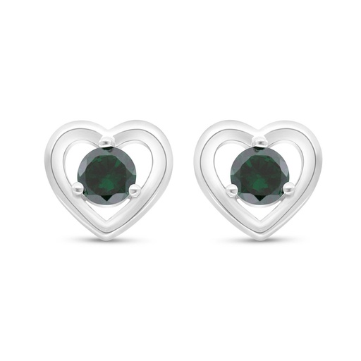 [EAR01EMR00000C442] Sterling Silver 925 Earring Rhodium Plated Embedded With Emerald Zircon