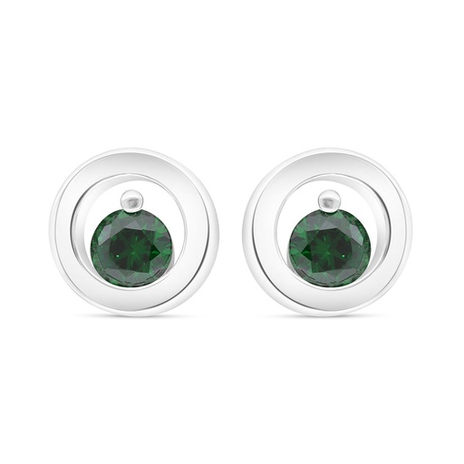 [EAR01EMR00000C443] Sterling Silver 925 Earring Rhodium Plated Embedded With Emerald Zircon