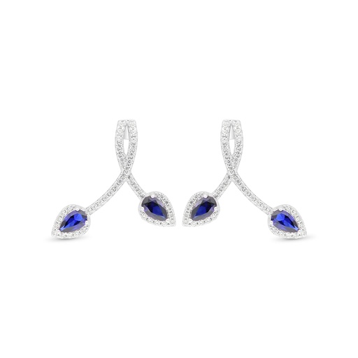 [EAR01SAP00WCZC445] Sterling Silver 925 Earring Rhodium Plated Embedded With Sapphire Corundum And White Zircon
