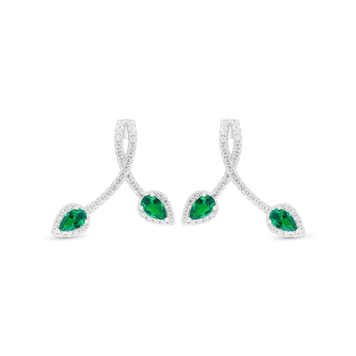 [EAR01EMR00WCZC445] Sterling Silver 925 Earring Rhodium Plated Embedded With Emerald Zircon And White Zircon