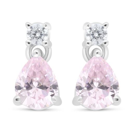 [EAR01PIK00WCZC446] Sterling Silver 925 Earring Rhodium Plated Embedded With Pink Zircon And White Zircon