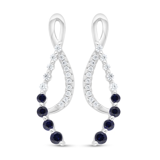 [EAR01SAP00WCZC449] Sterling Silver 925 Earring Rhodium Plated Embedded With Sapphire Corundum And White Zircon