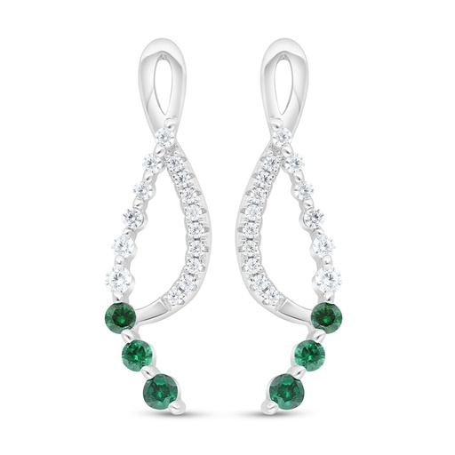 [EAR01EMR00WCZC449] Sterling Silver 925 Earring Rhodium Plated Embedded With Emerald Zircon And White Zircon