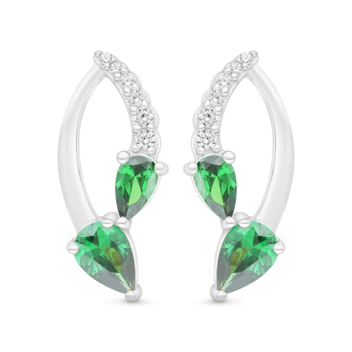 [EAR01EMR00WCZC471] Sterling Silver 925 Earring Rhodium Plated Embedded With Emerald Zircon And White Zircon