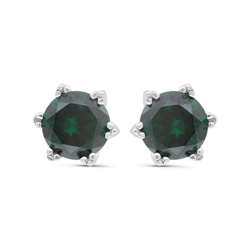 [EAR01EMR00000C474] Sterling Silver 925 Earring Rhodium Plated Embedded With Emerald Zircon
