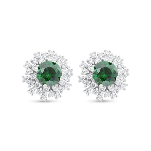 [EAR01EMR00WCZC475] Sterling Silver 925 Earring Rhodium Plated Embedded With Emerald Zircon And White Zircon
