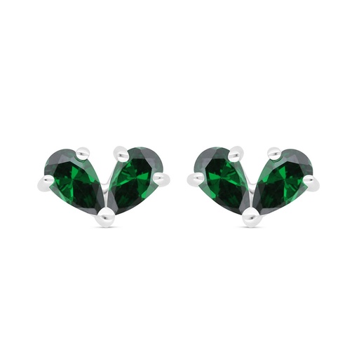 [EAR01EMR00000B948] Sterling Silver 925 Earring Rhodium Plated Embedded With Emerald Zircon