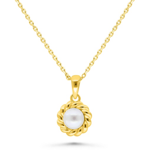 [NCL02PRL00000B469] Sterling Silver 925 Necklace Golden Plated Embedded With White Shell Pearl 