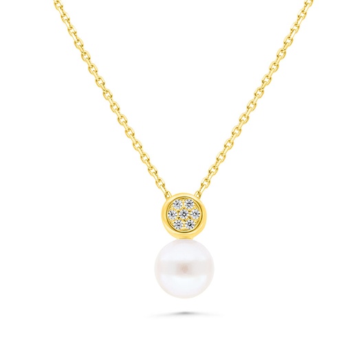 [NCL02PRL00WCZB470] Sterling Silver 925 Necklace Golden Plated Embedded With White Shell Pearl And White Zircon
