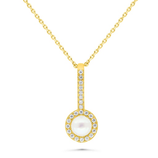 [NCL02PRL00WCZB471] Sterling Silver 925 Necklace Golden Plated Embedded With White Shell Pearl And White Zircon