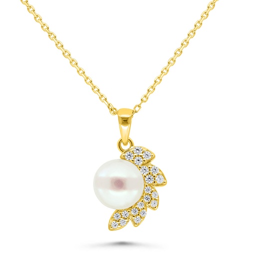 [NCL02PRL00WCZB472] Sterling Silver 925 Necklace Golden Plated Embedded With White Shell Pearl And White Zircon