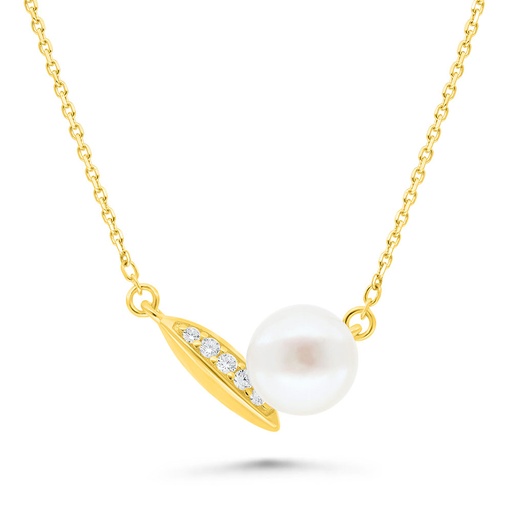 [NCL02PRL00WCZB473] Sterling Silver 925 Necklace Golden Plated Embedded With White Shell Pearl And White Zircon