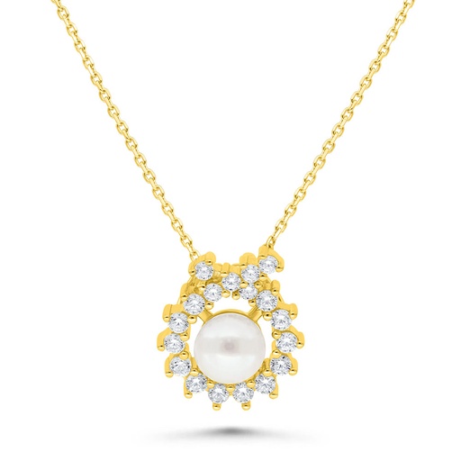 [NCL02PRL00WCZB474] Sterling Silver 925 Necklace Golden Plated Embedded With White Shell Pearl And White Zircon