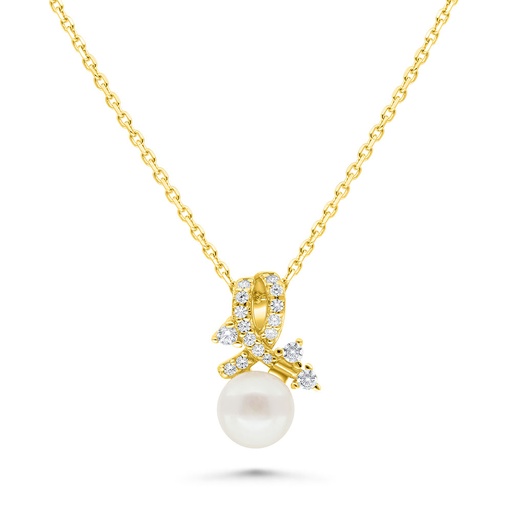 [NCL02PRL00WCZB475] Sterling Silver 925 Necklace Golden Plated Embedded With White Shell Pearl And White Zircon