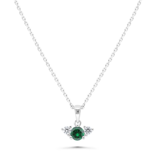 [NCL01EMR00WCZB476] Sterling Silver 925 Necklace Rhodium Plated Embedded With Emerald Zircon And White Zircon
