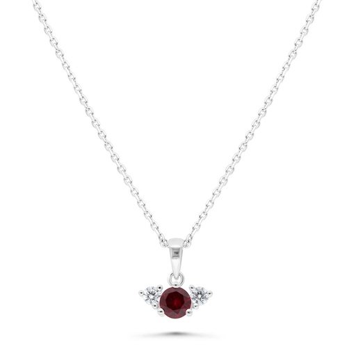 [NCL01RUB00WCZB476] Sterling Silver 925 Necklace Rhodium Plated Embedded With Ruby Corundum And White Zircon
