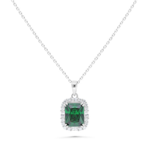 [NCL01EMR00WCZB478] Sterling Silver 925 Necklace Rhodium Plated Embedded With Emerald Zircon And White Zircon